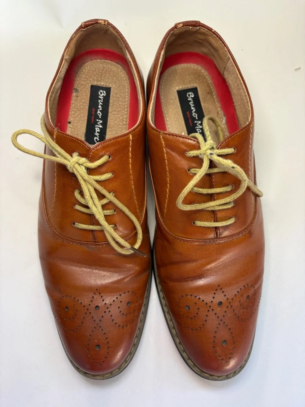 Bruno Marc Men's Brown Leather Wingtip Derbys with Perforated Toe Size 8